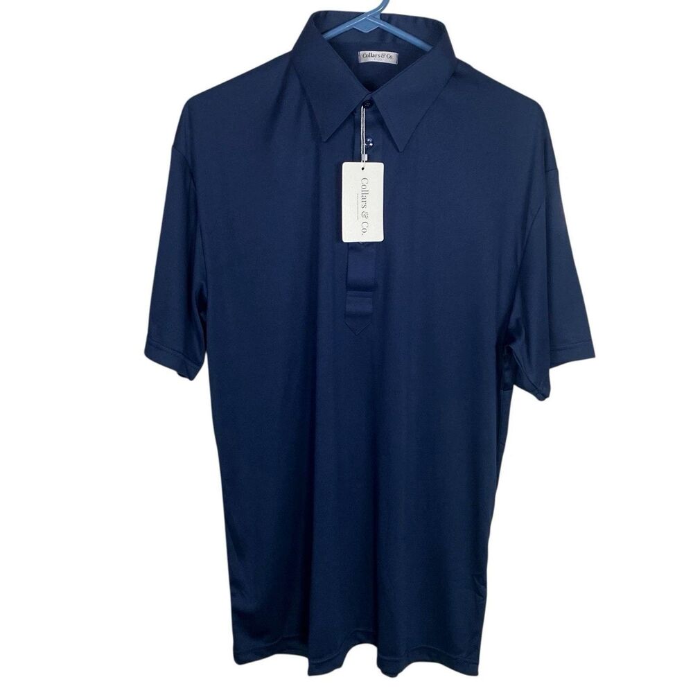 Collars & Co Polo Shirt Mens Small Navy Blue Point Dress Collar Office Work NWT
